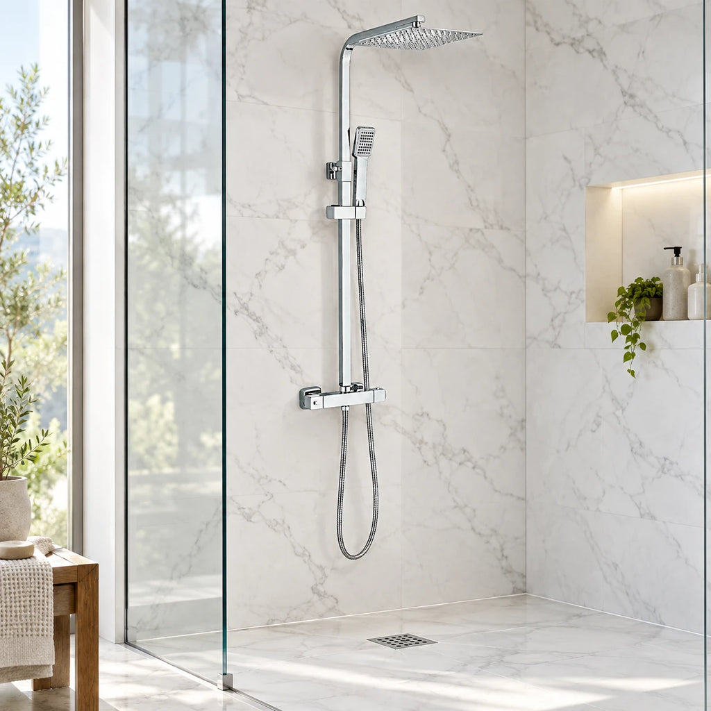 QUARO THERMO — Colonne de douche thermostatique chrome — mise en situation Olverton