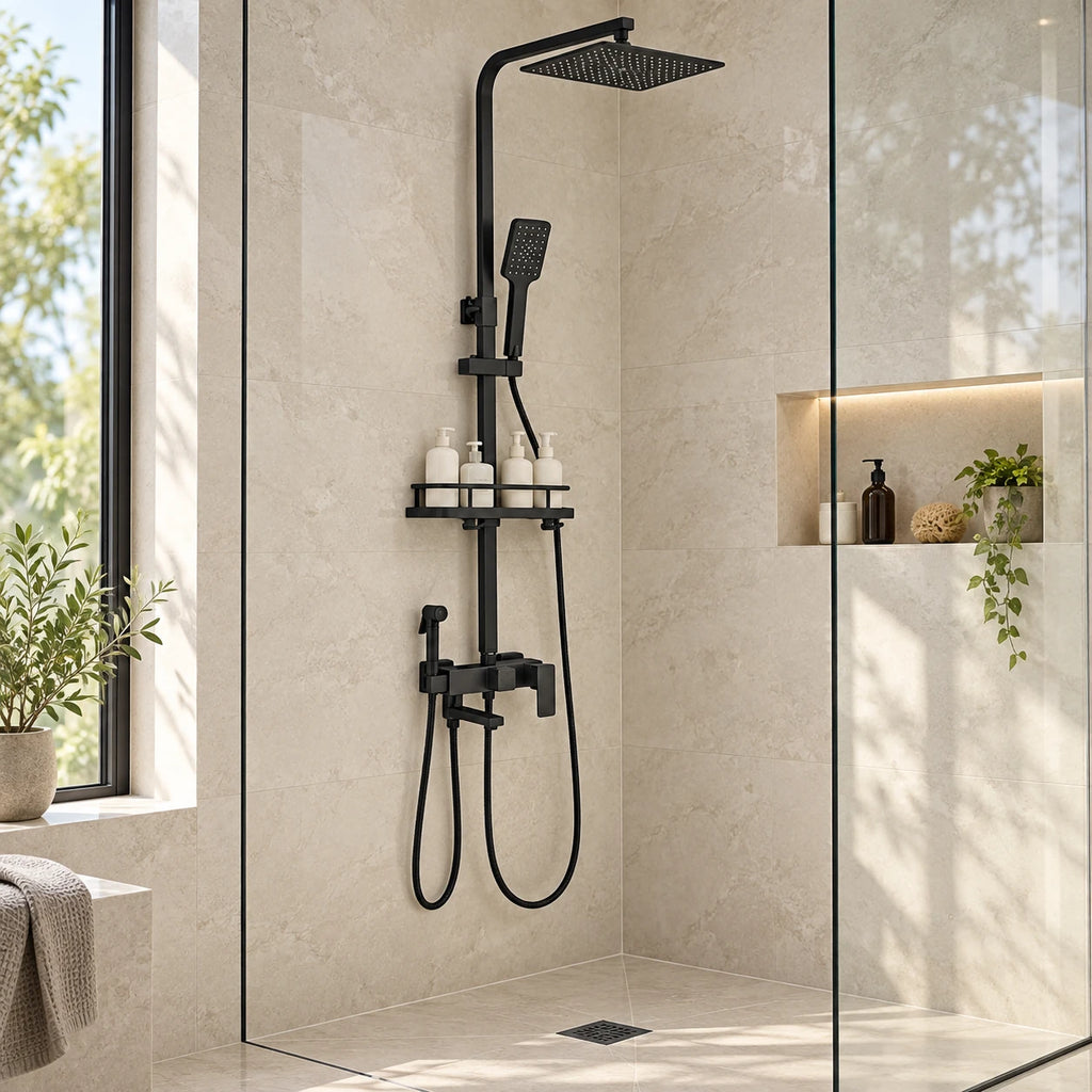 QUARO MULTI — Colonne de douche noir mat — mise en situation Olverton