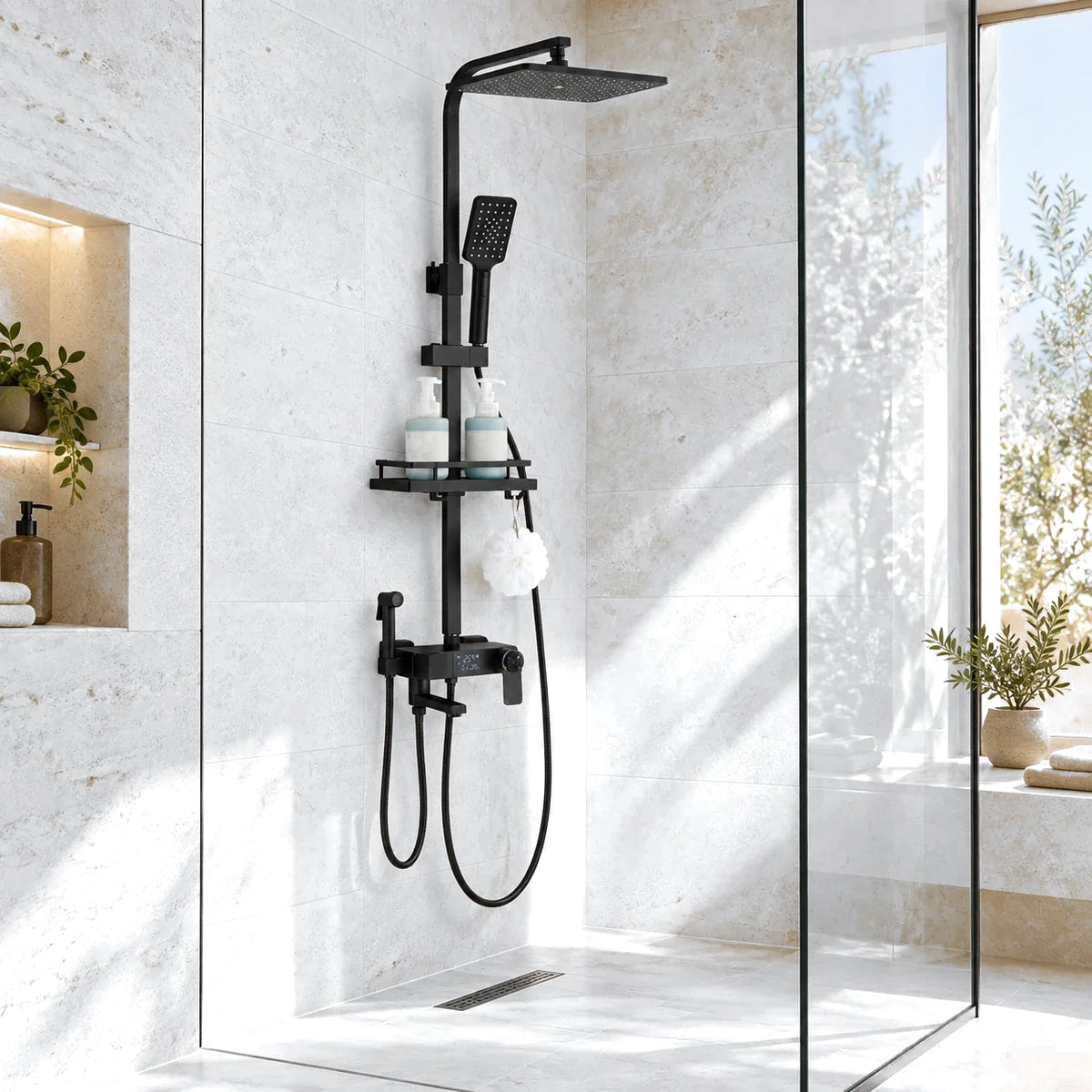 NOVERA THERMO — Colonne de douche thermostatique noir mat avec affichage digital