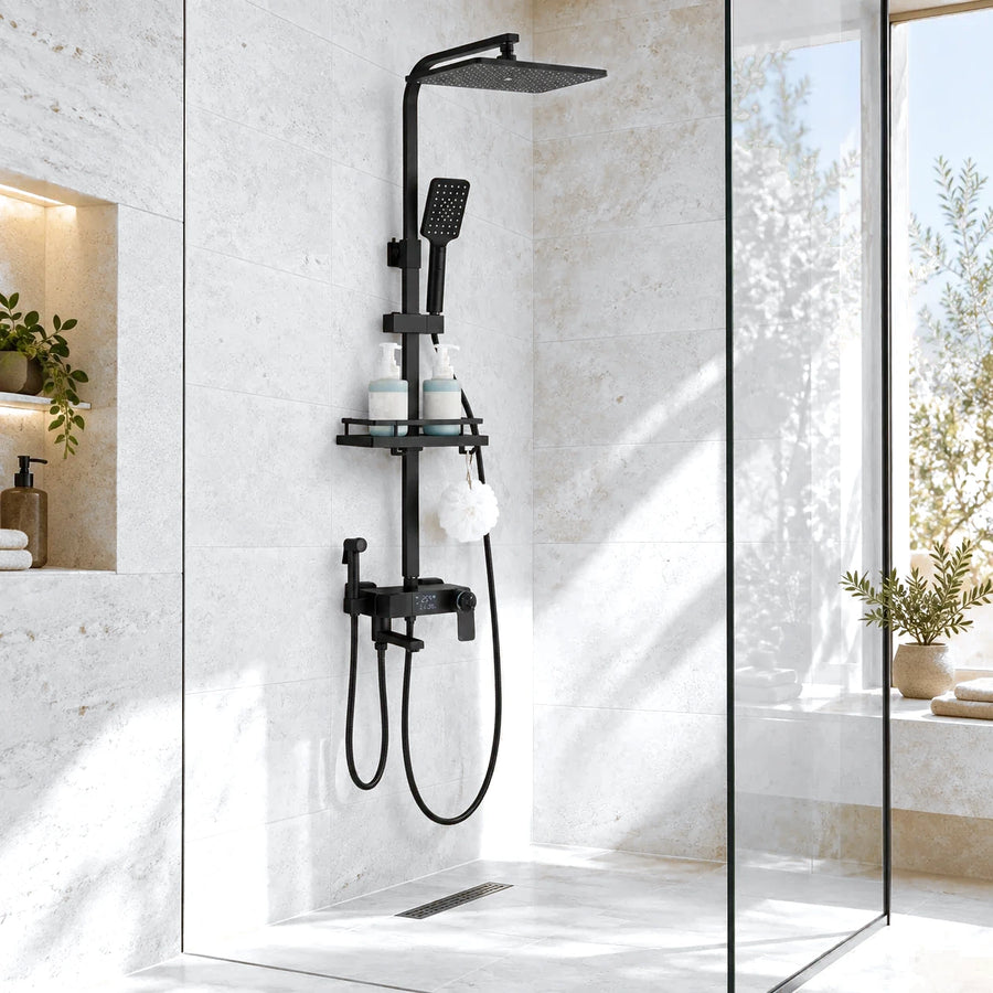 NOVERA THERMO — Colonne de douche thermostatique noir mat avec affichage digital
