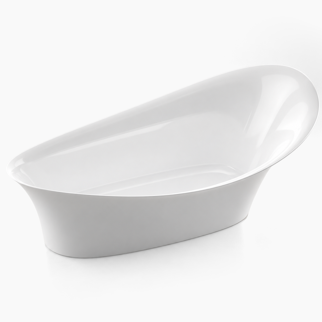 Baignoire îlot ALICE I Olverton — vue studio, finition blanc brillant