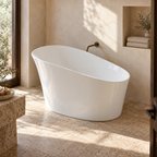 Baignoire îlot Olverton BIWA blanc — vue plongeante en ambiance minérale