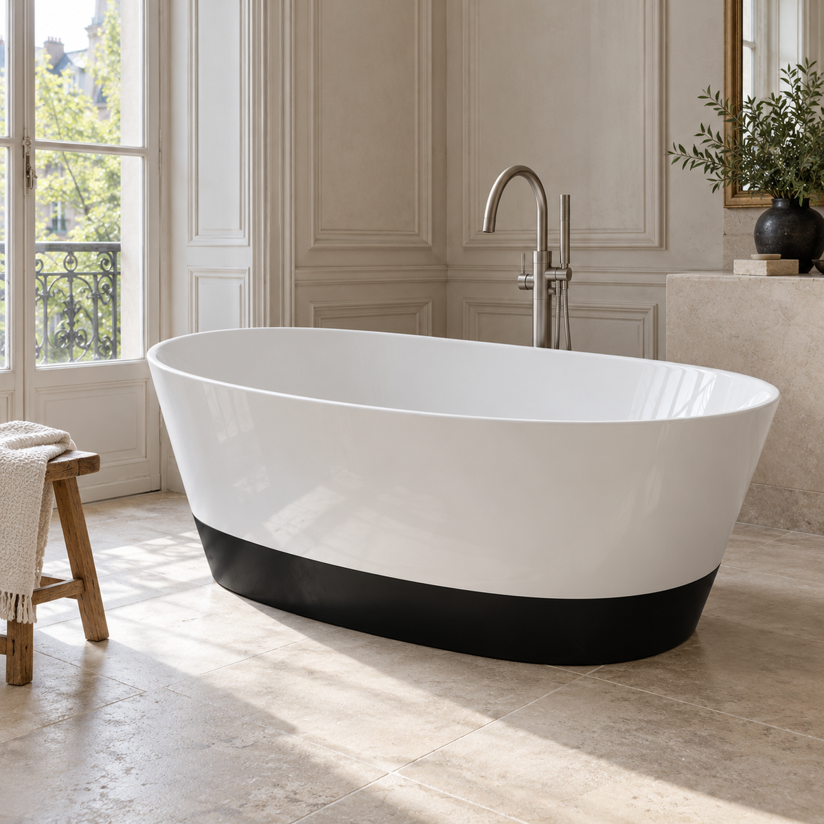 Baignoire îlot Olverton DUO II blanc / panneau noir — suite parisienne #Cuve blanche / panneau noir