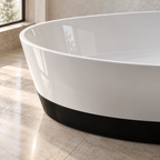 Baignoire îlot Olverton DUO II blanc / panneau noir — détail du rebord et de la finition #Cuve blanche / panneau noir