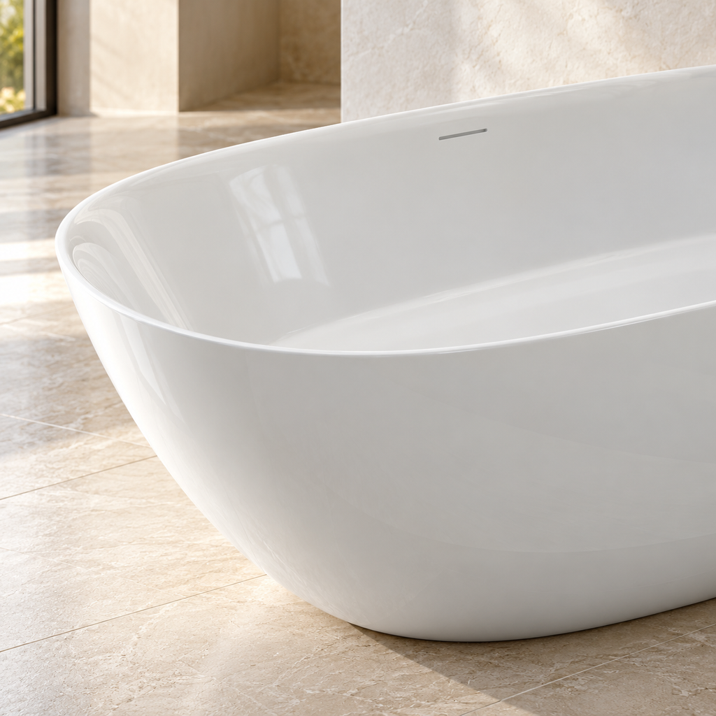 Baignoire îlot Olverton ELLIPSE blanc — détail du rebord et de la finition