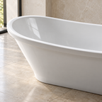 Baignoire îlot Olverton PIA blanc — détail du rebord et de la finition