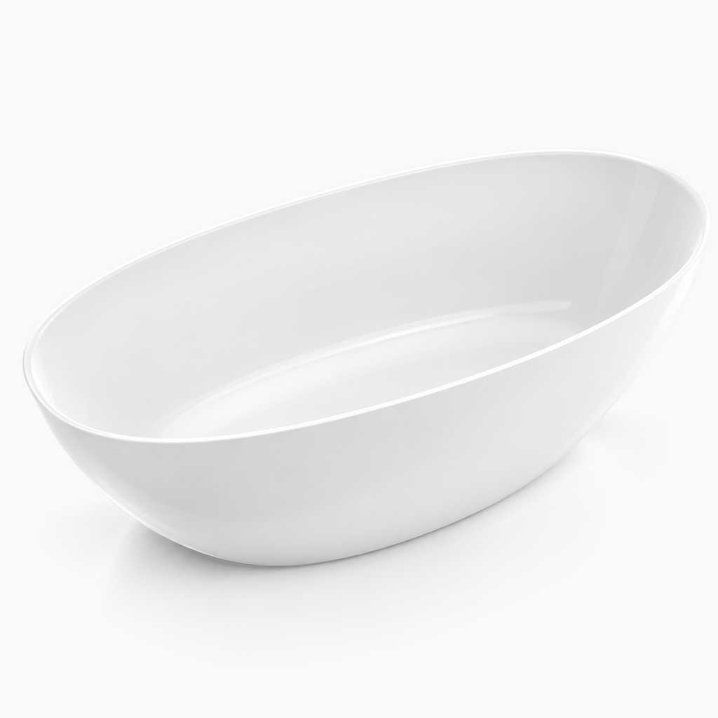 Baignoire îlot WIKA Olverton — vue studio, finition blanc brillant