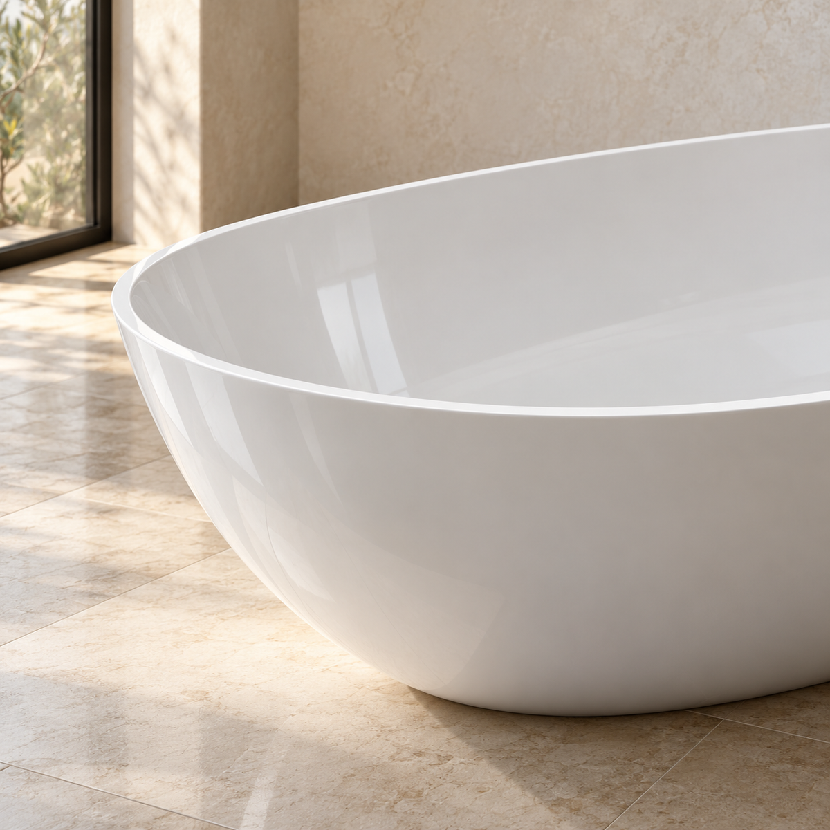 Baignoire îlot Olverton WILA I blanc — détail du rebord et de la finition