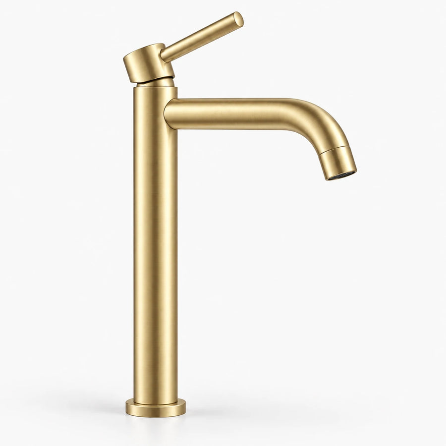 Mitigeur de lavabo haut à bec arrondi — Or brossé
