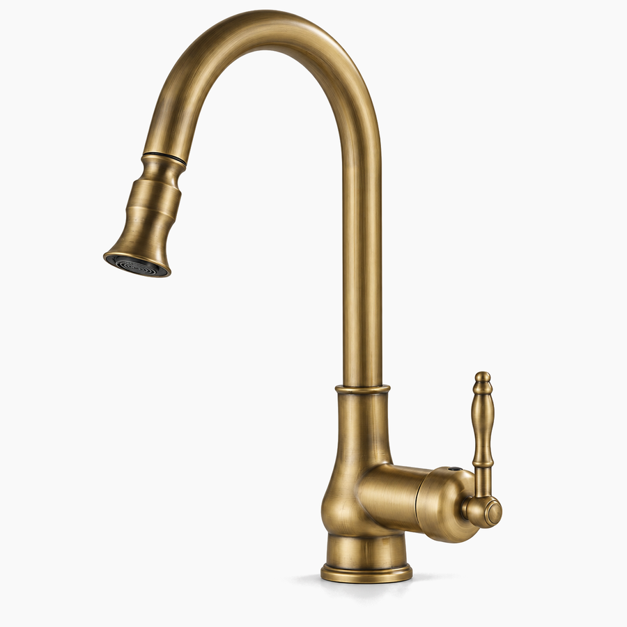 BRÖN — Antique kitchen mixer tap with pull-out spray head