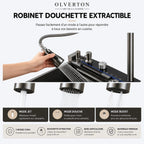 Évier de cuisine noir multifonction 75 × 46 cm avec robinet extractible - OVS7546-A1