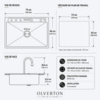 Évier de cuisine noir multifonction 75 × 46 cm avec robinet extractible - OVS7546-A1