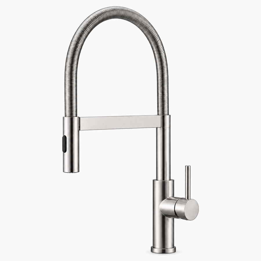 ARKÖ — Brushed stainless steel spring kitchen mixer tap