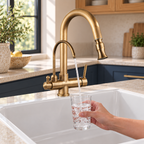 SENSÖ — Le petit bec dédié remplit un verre d’eau filtrée au-dessus de l’évier.