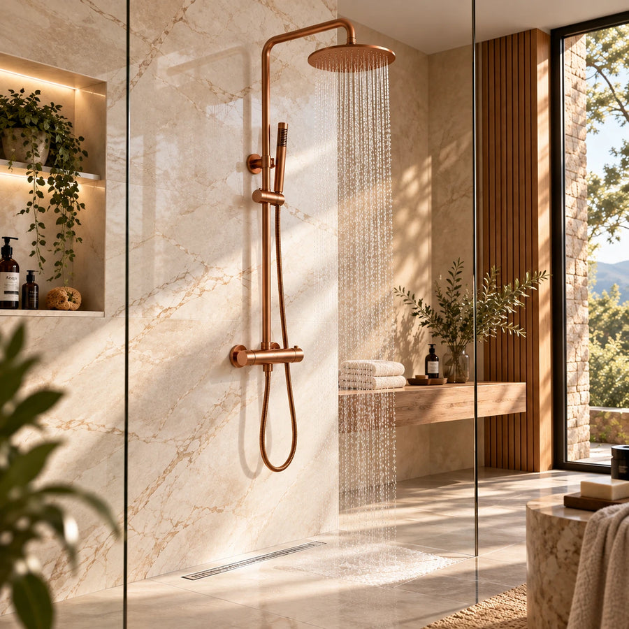 Colonne de douche thermostatique or rose brossé - ALTO