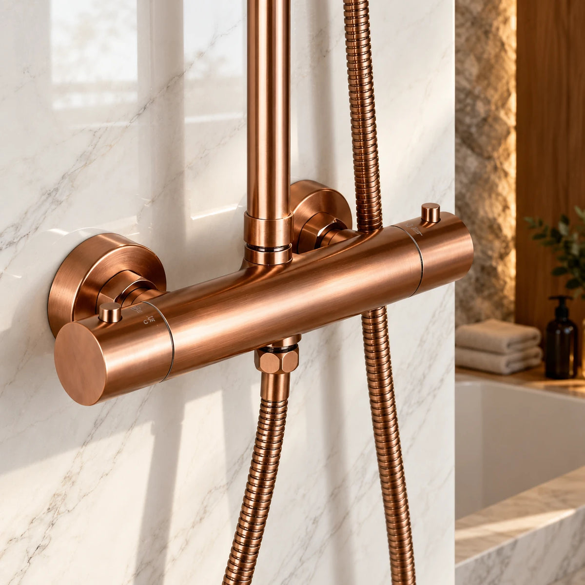 Colonne de douche thermostatique or rose brossé - ALTO