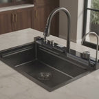 Évier de cuisine noir multifonction 75 × 46 cm avec robinet extractible - OVS7546-A1