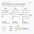 Plan coté du sèche-serviettes RIÖ : largeur 510 mm, hauteur 510, 660 ou 810 mm, profondeur 88 mm