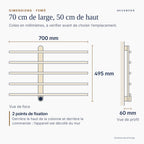 Plan coté du sèche-serviettes FEMÖ : 700 mm de large, 495 mm de haut, 60 mm de profondeur hors mur