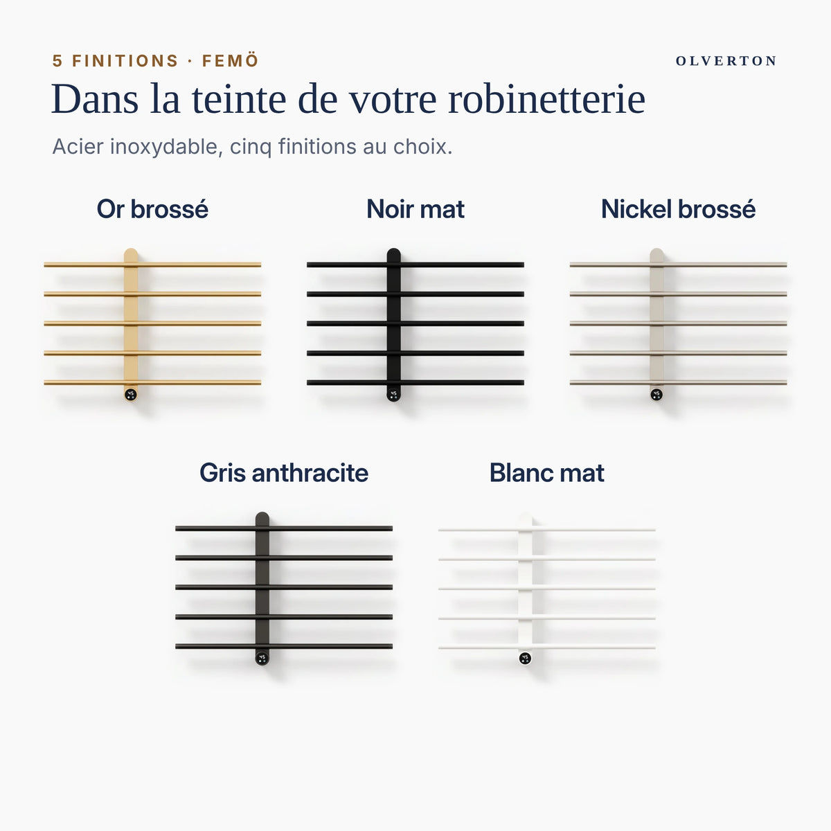 Les cinq finitions du sèche-serviettes FEMÖ