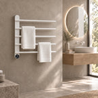 Sèche-serviettes électrique mural blanc mat sur un mur en béton ciré