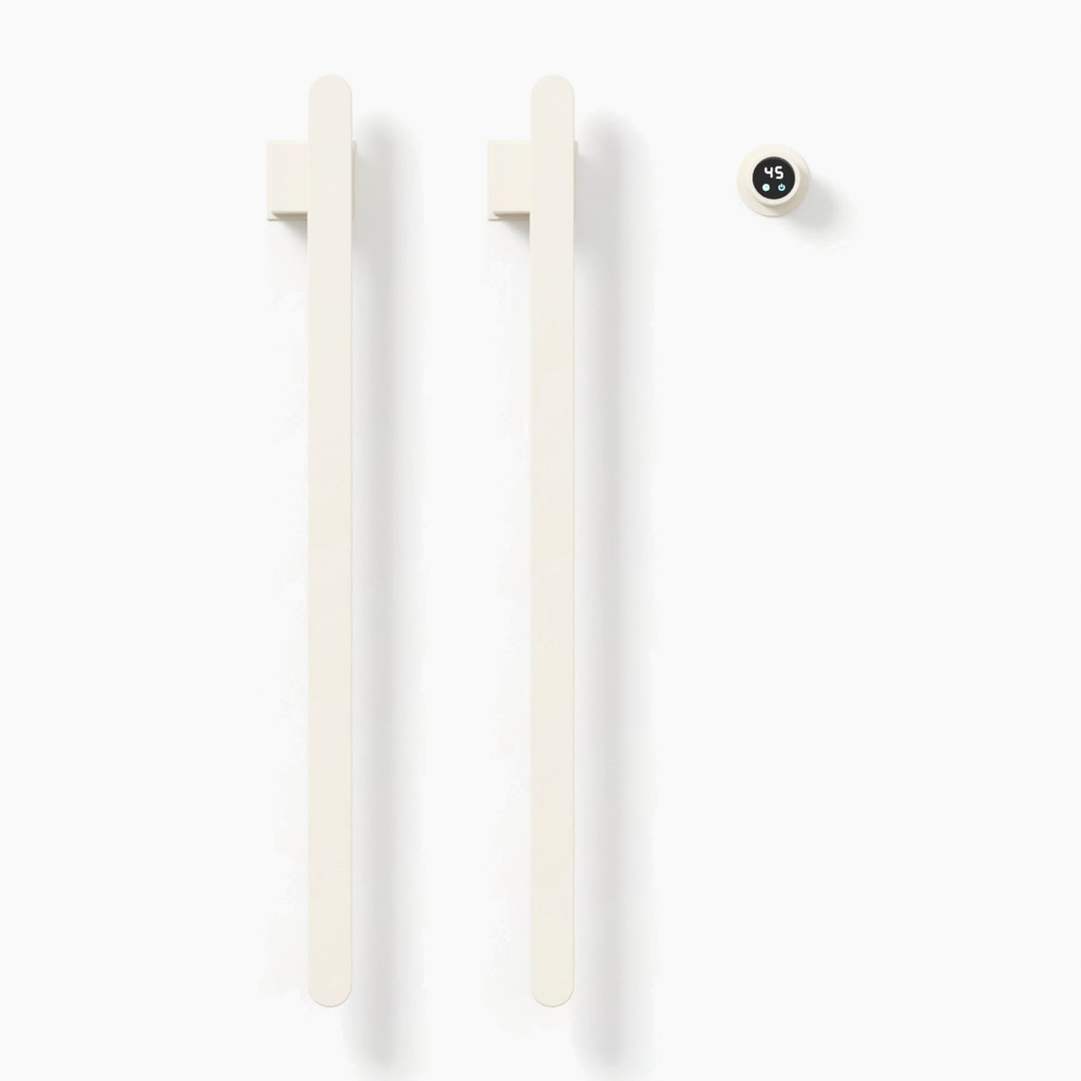 Sèche-serviettes à barres verticales STRÖM blanc crème, 2 barres, vue de face sur fond blanc