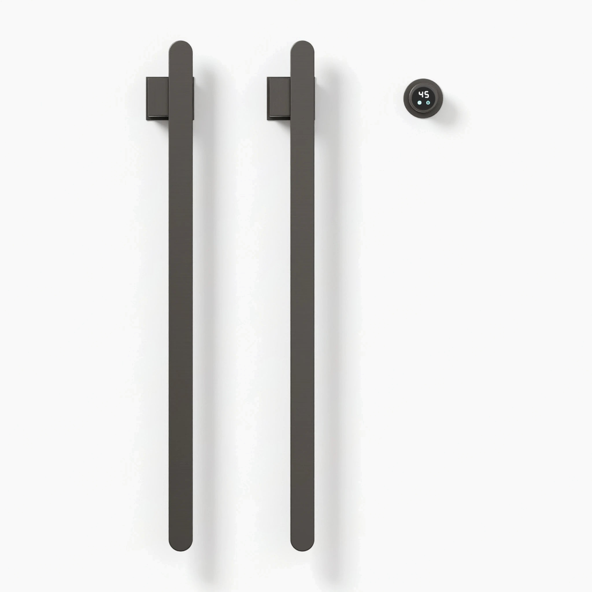 Sèche-serviettes à barres verticales STRÖM gris anthracite, 2 barres, vue de face sur fond blanc