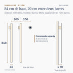 Plan coté du sèche-serviettes STRÖM : barres de 840 mm de haut et 40 mm de large, espacées de 200 mm