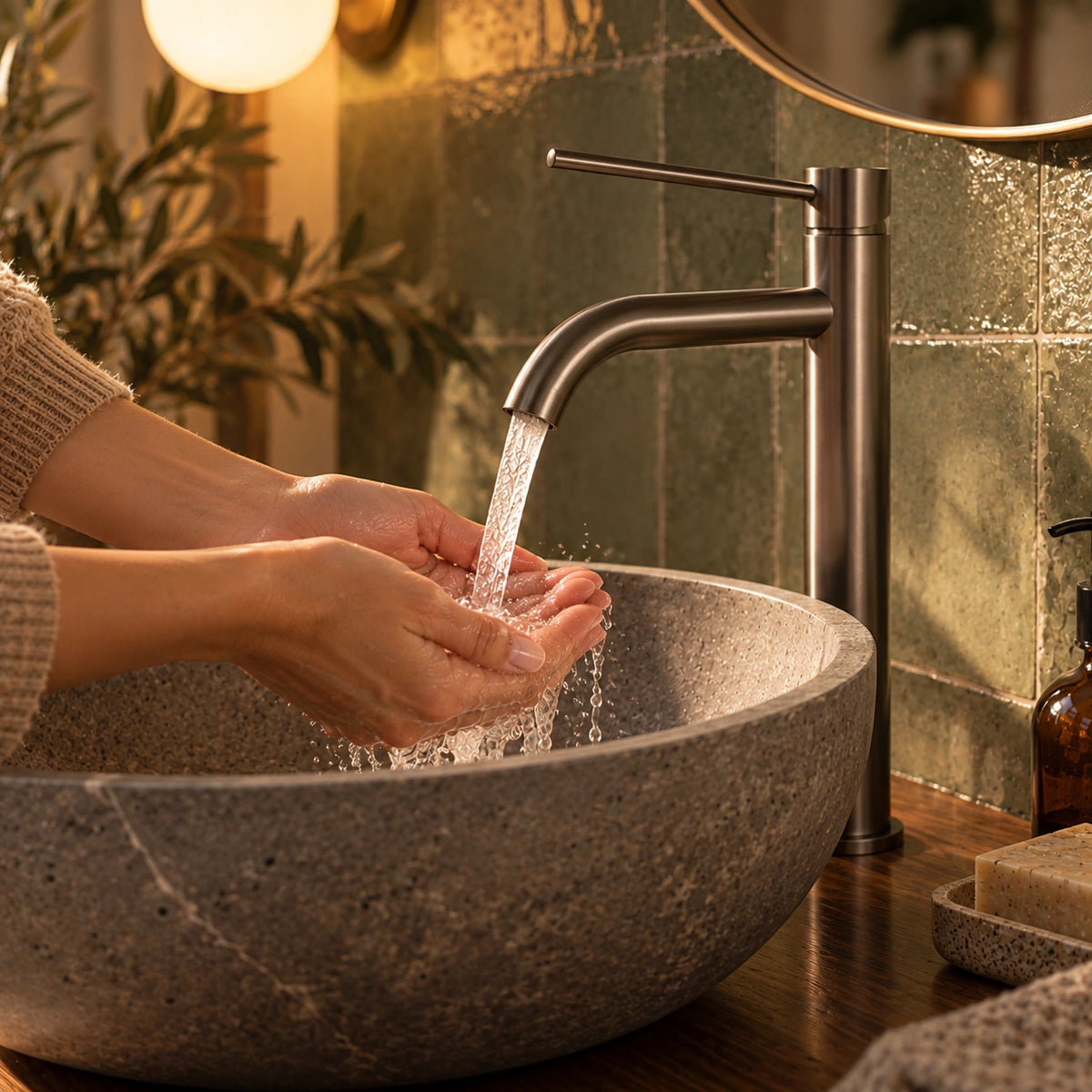 Lavage des mains sous le mitigeur haut TÅRN gris brossé #Gris brossé