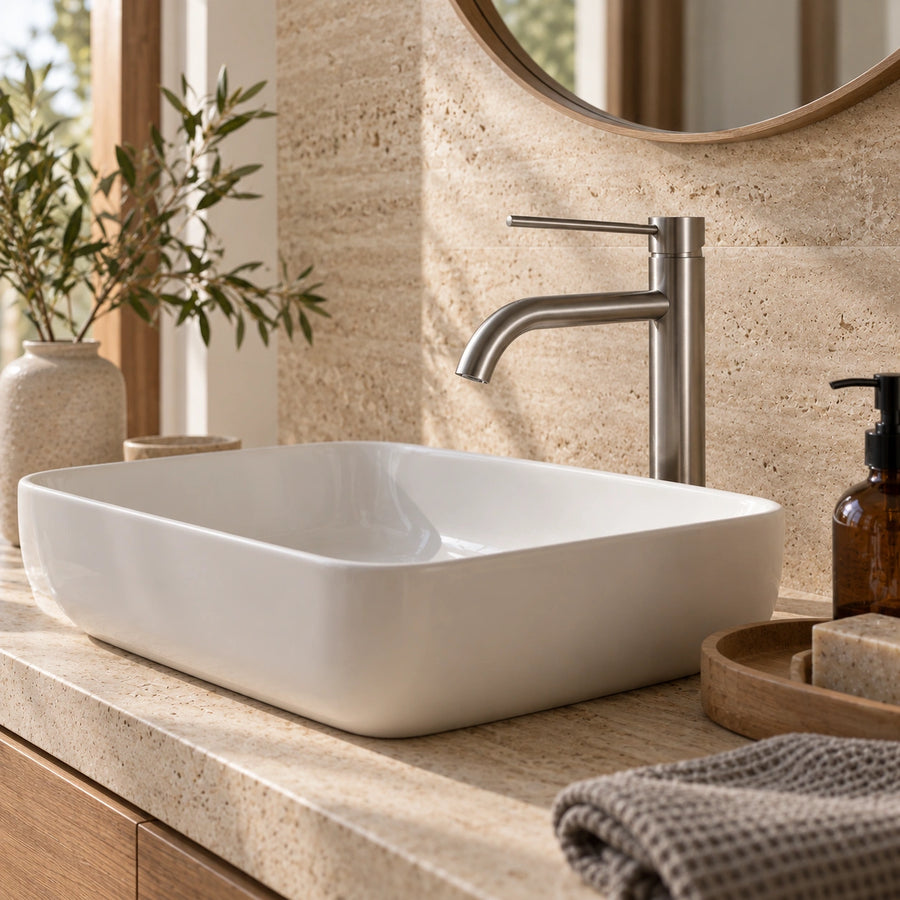 TÅRN — Mitigeur lavabo haut pour vasque à poser — Inox brossé