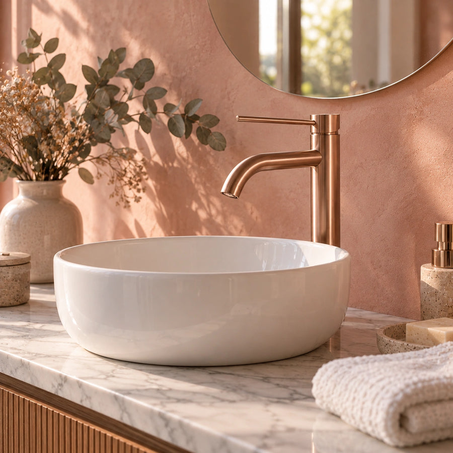 TÅRN — Mitigeur lavabo haut pour vasque à poser — Or rose brossé