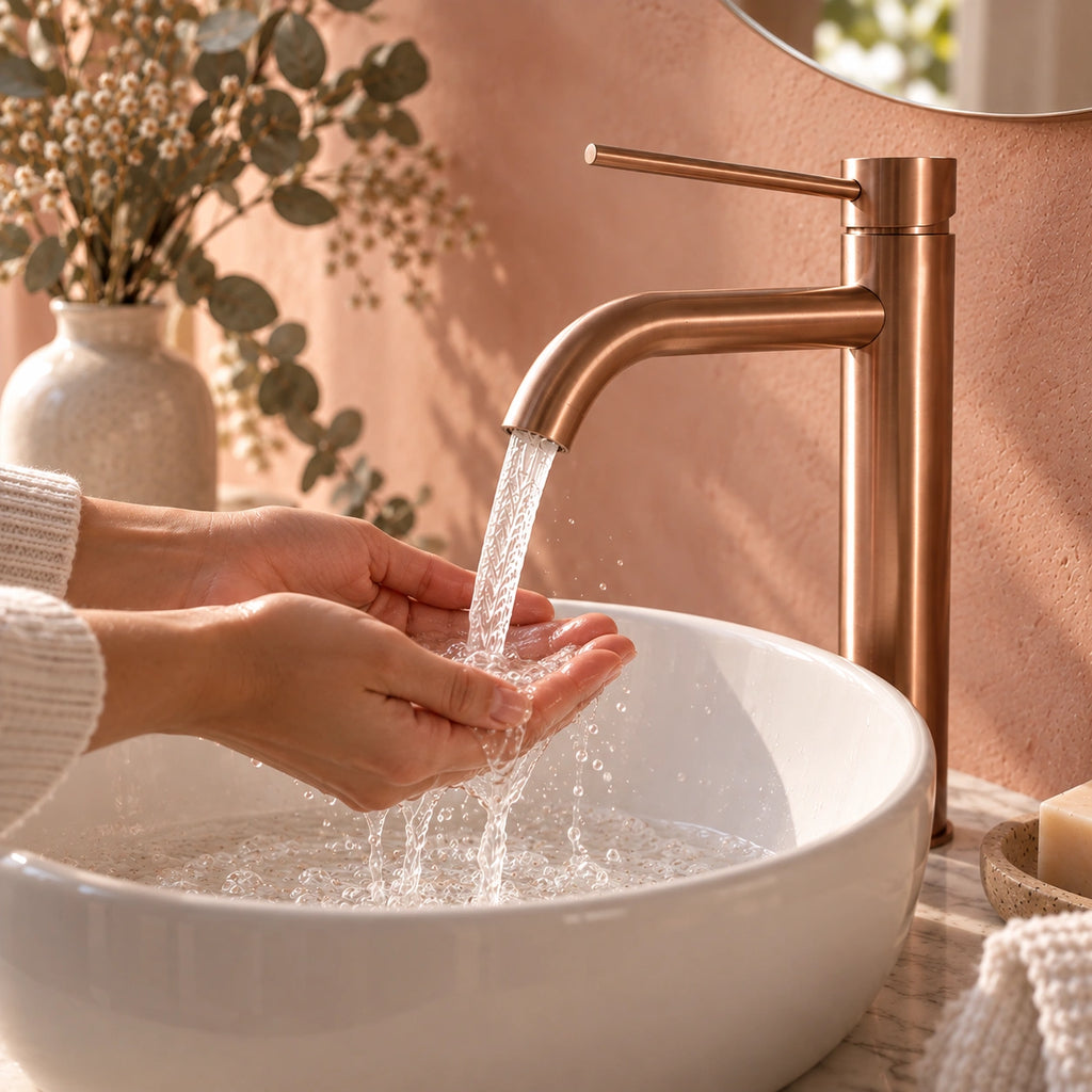 Lavage des mains sous le mitigeur haut TÅRN or rose brossé #Or rose brossé