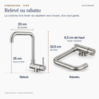 Dimensions du mitigeur VIKÖ relevé et rabattu #Inox brossé