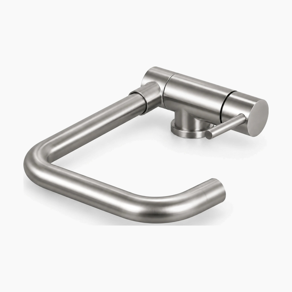 Mitigeur rabattable VIKÖ en inox en position rabattue #Inox brossé