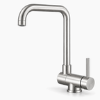 Mitigeur de cuisine rabattable VIKÖ en inox brossé, relevé, avec son aérateur d’origine #Inox brossé